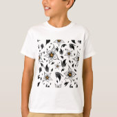 Elegantes botanisches Schwarz-Weiß-Muster T-Shirt (Vorderseite)
