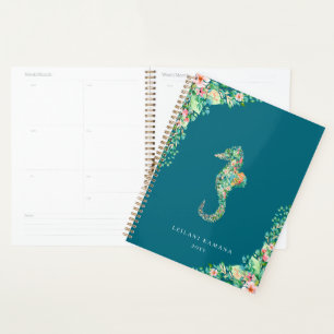 Elegantes botanisches Seepferd Blau Planer