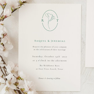 Elegantes botanisches Smaragd-Monogramm-Hochzeit Einladung