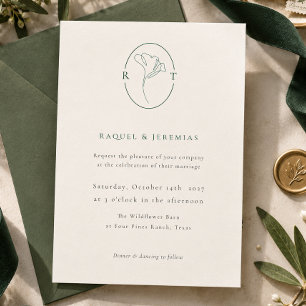 Elegantes botanisches Smaragd-Monogramm-Hochzeit Einladung