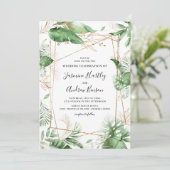 Elegantes botanisches Sommerblatt & Goldhochzeit Einladung (Stehend Vorderseite)
