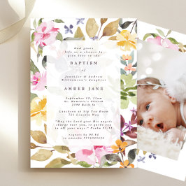 Elegantes botanisches Taufbecken Wasserfarben Foto Einladung
