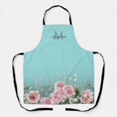 Elegantes Botanisches Türkisschrift Name Monogram Schürze (Vorderseite)