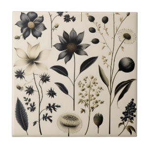Elegantes botanisches Vintage auf Creme Fliese