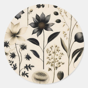 Elegantes botanisches Vintage auf Creme Runder Aufkleber