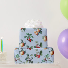 Elegantes botanisches Vintages Frucht Soft Blue Geschenkpapier