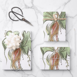 Elegantes botanisches Vogel-Motiv Geschenkpapier Set