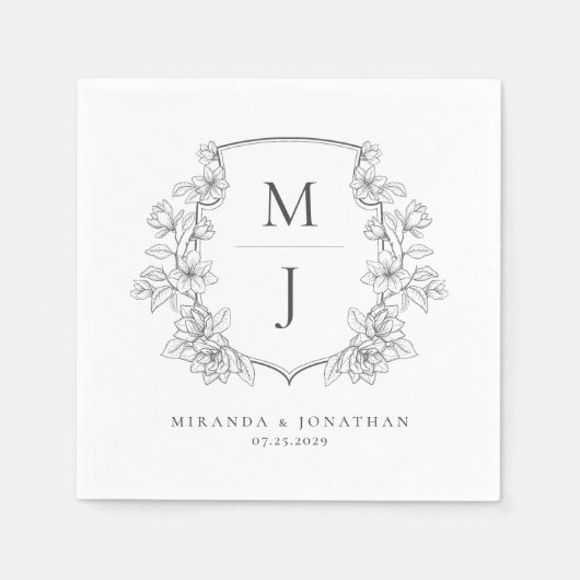 Elegantes Botanisches Wappen Monogram Wedding Serviette (Vorderseite)