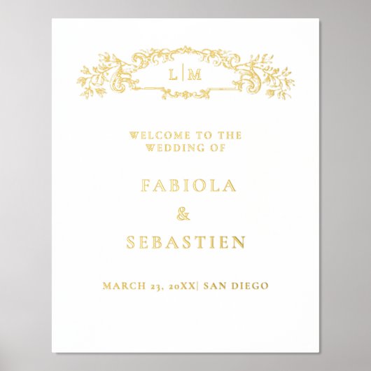 Elegantes botanisches Wappen Monogramm Begrüßungsz Foliendrucke (Vorderseite)