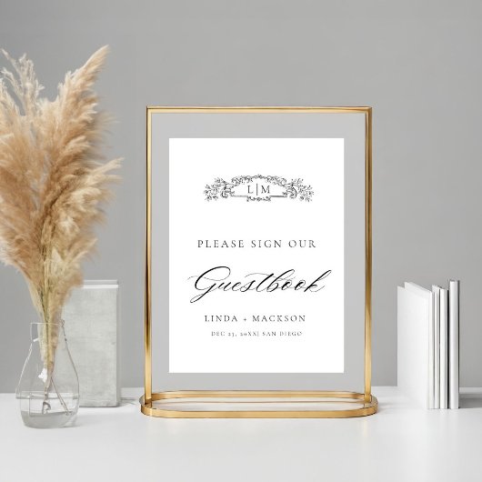 Elegantes botanisches Wappen Monogramm Hochzeit Gä Poster