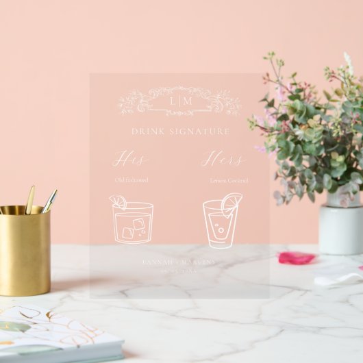 Elegantes botanisches Wappen Monogramm Signature D Acrylschild (Hochzeit)