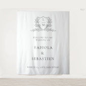 Elegantes botanisches Wappen-Monogramm Willkommens Wandteppich (Vorderseite)