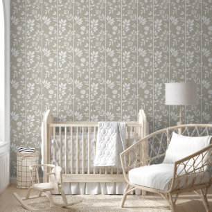 Elegantes Botanisches Warmbeige Poetisches Florale Tapete