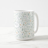 Elegantes botanisches Wasserfarben-Blumenmonogramm Kaffeetasse (VorderseiteRechts)