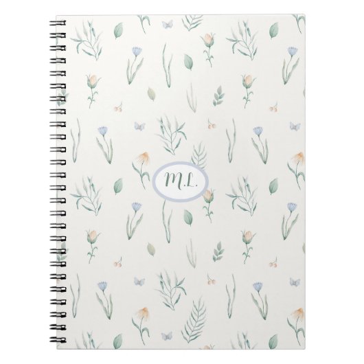 Elegantes botanisches Wasserfarben-Blumenmonogramm Notizblock (Vorderseite)