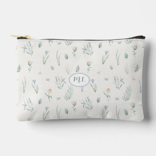 Elegantes botanisches Wasserfarben-Blumenmonogramm Zubehörtasche