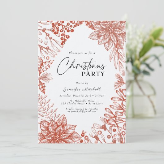 Elegantes botanisches Watercolor Holly Weihnachten Einladung (Stehend Vorderseite)