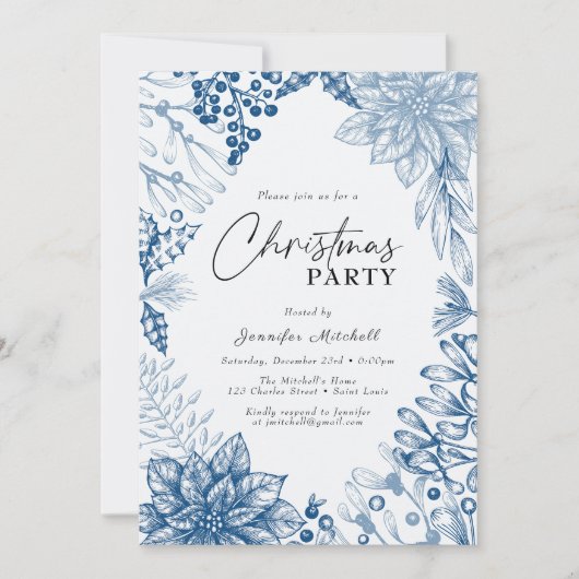 Elegantes botanisches Watercolor Holly Weihnachten Einladung (Vorderseite)