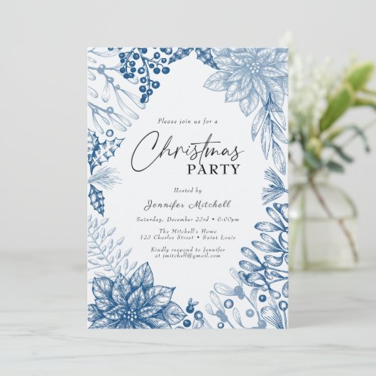 Elegantes botanisches Watercolor Holly Weihnachten Einladung (Stehend Vorderseite)