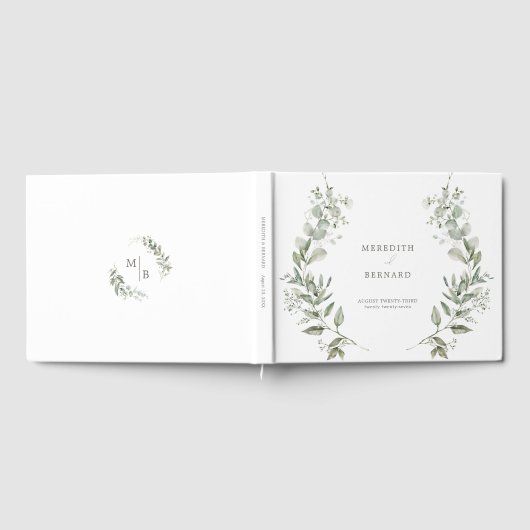 Elegantes Botanisches Wedding Monogram Guest Book Gästebuch (Voll)