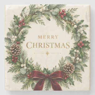 Elegantes botanisches Weihnachten, Vintage-Grün Steinuntersetzer