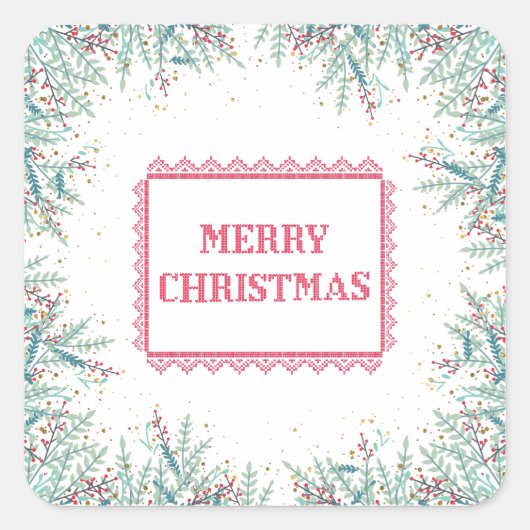 Elegantes botanisches Weihnachtsfest Quadratischer Aufkleber (Vorderseite)