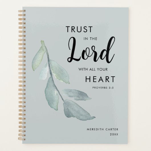 Elegantes botanisches Weiß Grün Christlich Planer (Vorderseite)