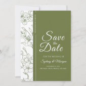 Elegantes botanisches Weiß-Grün Save the Date Einladung (Vorderseite)