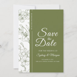 Elegantes botanisches Weiß-Grün Save the Date Einladung