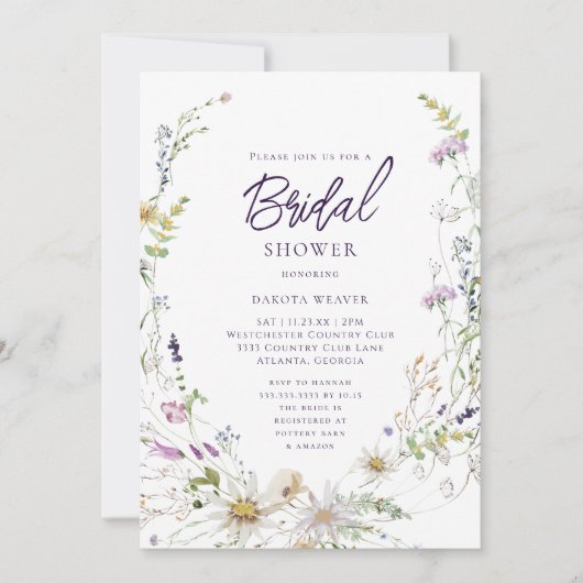 Elegantes botanisches Wildblume-Brautparty Einladung (Vorderseite)