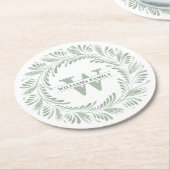 Elegantes Botanisches Wreath Monogramm Runder Pappuntersetzer (Angewinkelt)