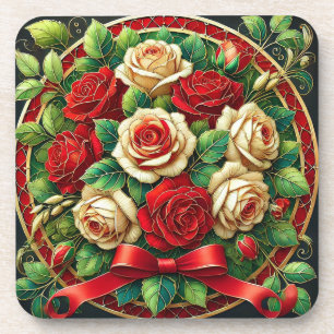 Elegantes Bouquet mit roten und weißen Rose Getränkeuntersetzer
