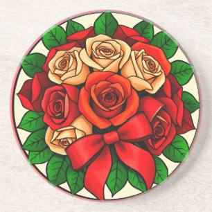 Elegantes Bouquet mit roten und weißen Rose Getränkeuntersetzer