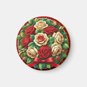 Elegantes Bouquet mit roten und weißen Rose Magnet