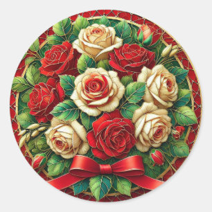 Elegantes Bouquet mit roten und weißen Rose Runder Aufkleber