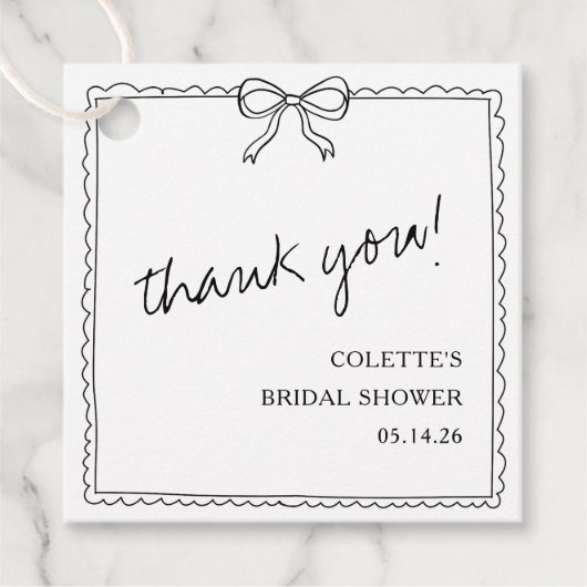 Elegantes Bow Hand Drawn Brautparty Vielen Dank Geschenkanhänger (Vorderseite)