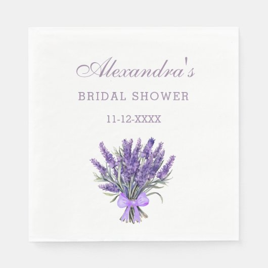 Elegantes Bow Lavender Floral Brautparty Serviette (Vorderseite)