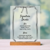 Elegantes Bow Signature Drinks Hochzeitsmenü Bar Acrylschild (Neutral)