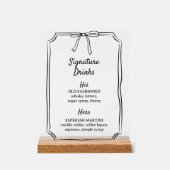 Elegantes Bow Signature Drinks Hochzeitsmenü Bar Acrylschild (Vorderseite)