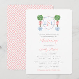 Elegantes Boxwood Monogram Girl Christening Party Einladung