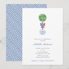 Elegantes Boxwood Red Blue Bow Boy Baby Shower Par Einladung