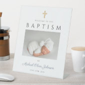 Elegantes Boy Baptism Dusty Blue Foto Willkommen Sockelschild (In Situ)