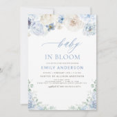 Elegantes Boy Blue Baby in Bloom Baby Shower Einladung (Vorderseite)