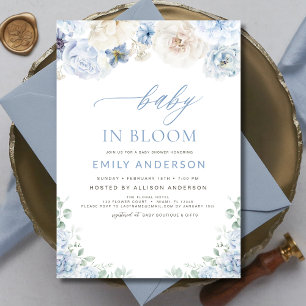 Elegantes Boy Blue Baby in Bloom Baby Shower Einladung