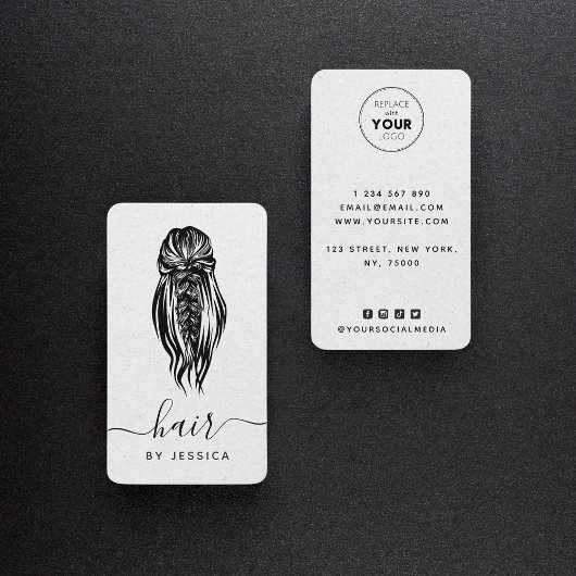 Elegantes Braid Wavy Haar Salon Gray Kraft Papier Visitenkarte