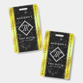 Elegantes Brass/Goldrand Schwarzer Marmor VIP Even Ausweis (Front & Back)