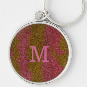 Elegantes braun-rosa-glitzerndes Monogramm-Schlüss Schlüsselanhänger