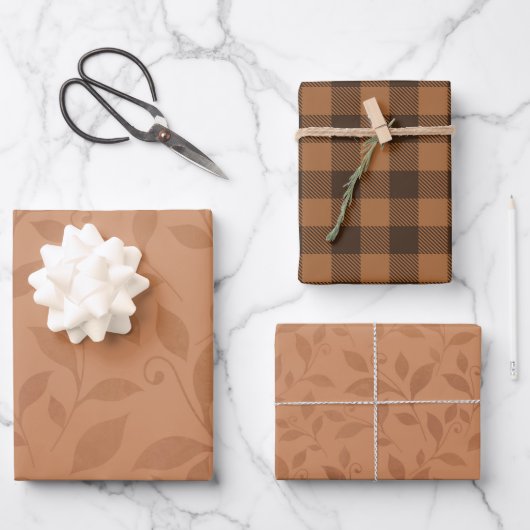Elegantes braunes Abstraktes Herbstleaves-Muster Geschenkpapier Set (Vorderseite)
