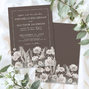 Elegantes braunes Blumen-Boho-Hochzeit Einladung