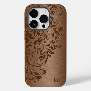 Elegantes braunes Blumenmotiv auf Braun Case-Mate iPhone 14 Pro Hülle